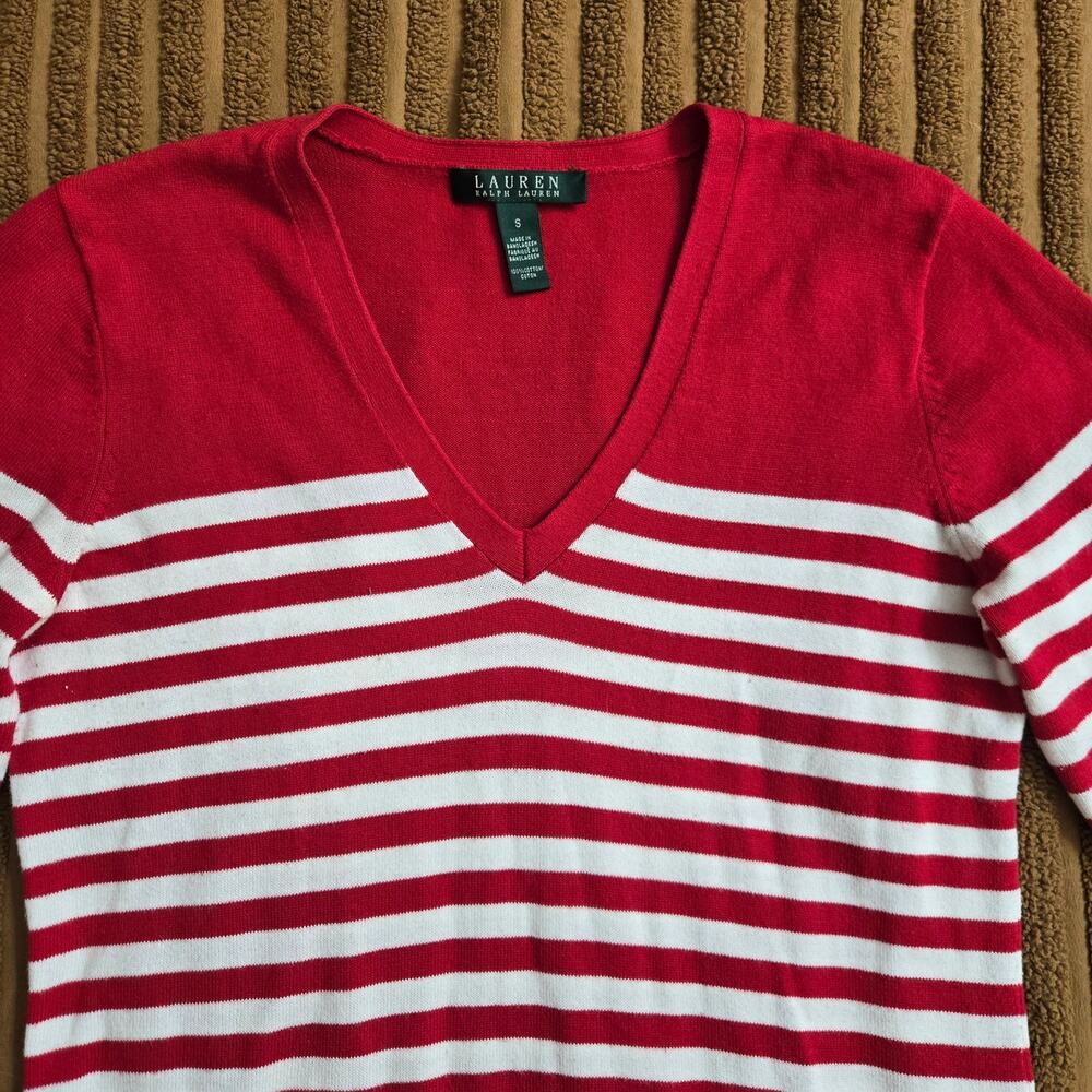 Lauren Ralph Lauren Womens Preppy Nautical Cassic Striped Sweater S Red White - Picture 2 of 9